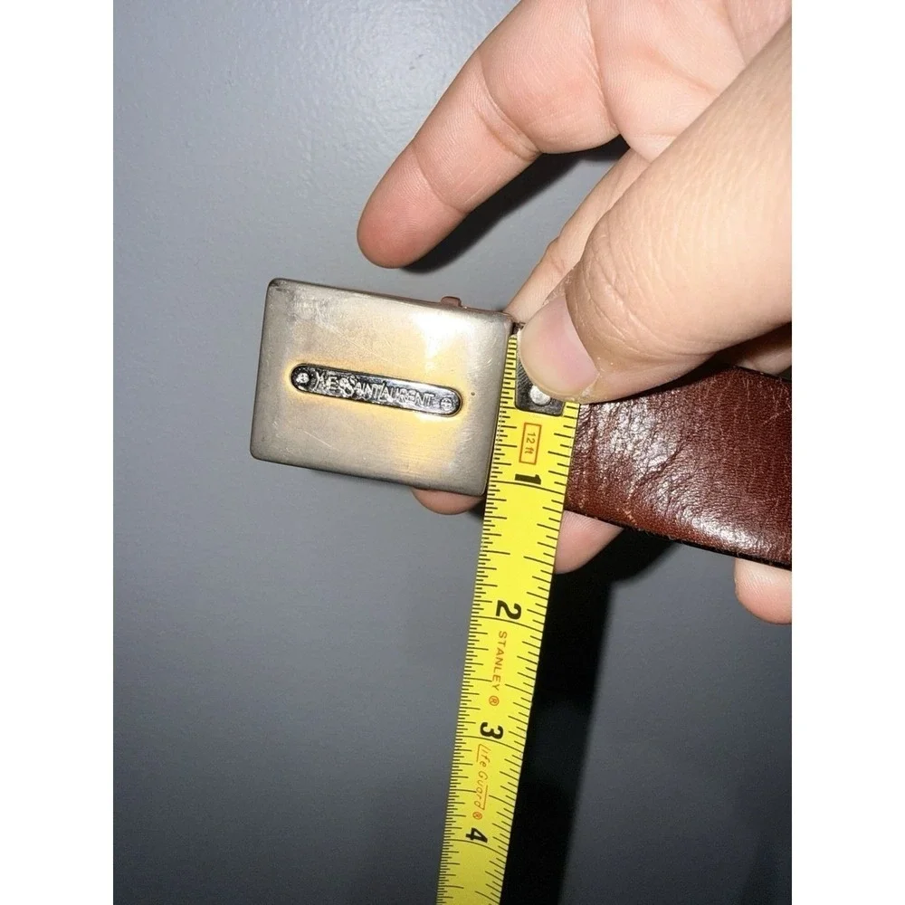 Yves Saint Laurent Vintage Men's Leather Belt Logo Buckle Brown RARE. 41